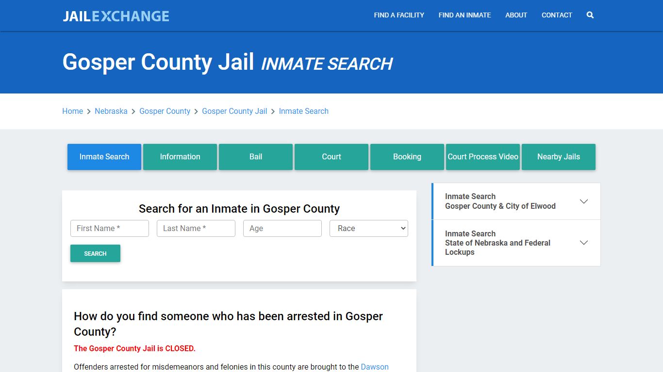 Gosper County Jail, NE Inmate Search: Roster & Mugshots