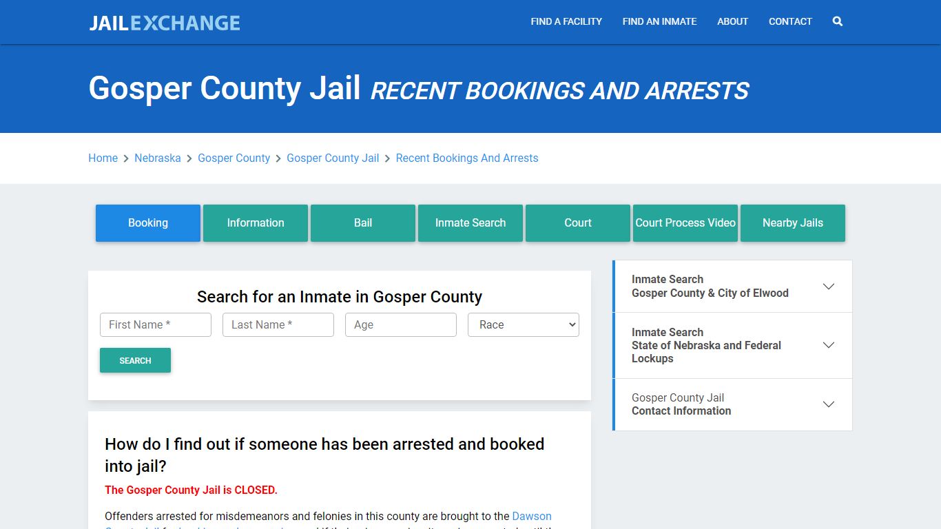 Gosper County Jail & Sheriff Recent Bookings And Arrests - Jail Exchange