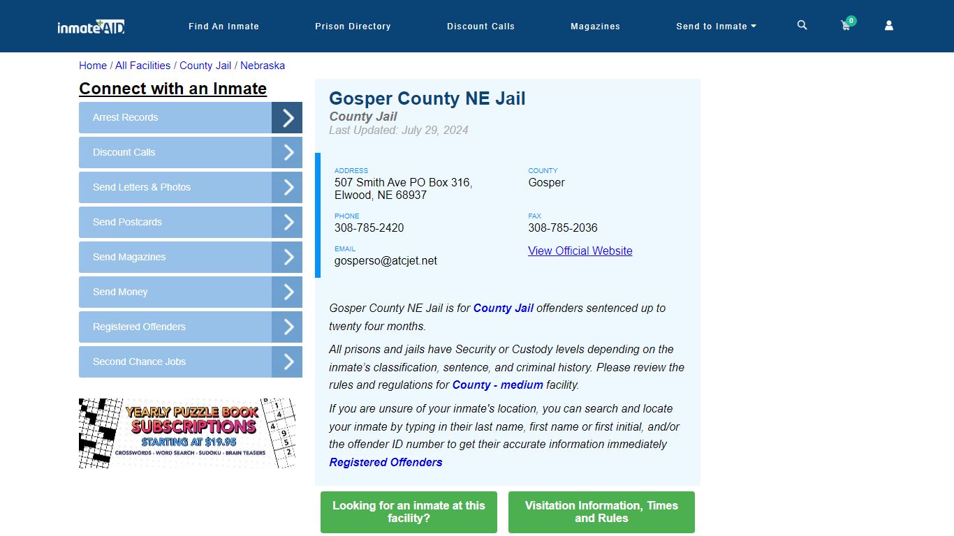 Gosper County NE Jail - Inmate Locator